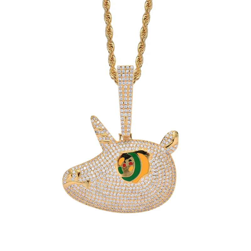 

Rhinestone Men Necklace Ice Out Cubic Zircon Cute Eye Pendant Gold Silver Color Charm Chain Jewelry