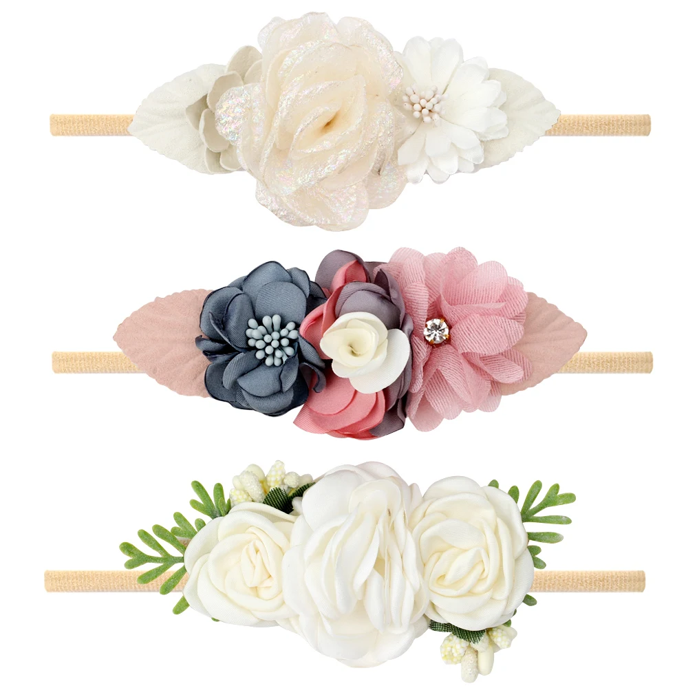 

Newborn Baby Headbands Artificial flower headband For baby Girls Handmade Bundle Nylon Elastic Hair Band Baby Hairband Headdres