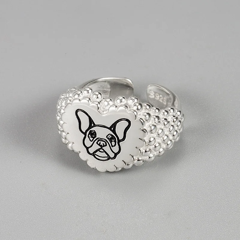 

Cute Pug Shape Heavy Industry 925 Sterling Silver Ring Ins Original Animal Series Pug Dog Open Ring