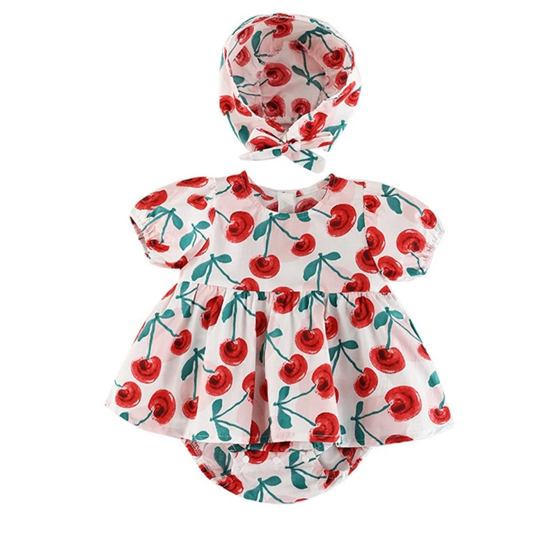 

Summer Baby Romper Fashion 100% Cotton Rompers+Cap 2Pcs Infant Toddler Girls Clothing Short Sleeve Baptism Girl Baby Clothing