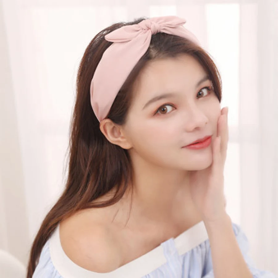 Haimeikang Rabbit Ear Cross Headband For Lady Double Hair Bow Hairband Girl Top Knot Turban Fabric Wide Hair Hoop