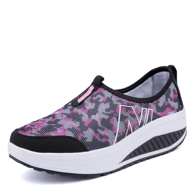 Brand Women Thick Sole Sports Shoes Toning Shoes Breathable Mesh Platform Shoes Height Increasing Fitness Shoes Wedges Sneakers