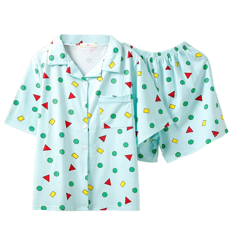 Short Sleeve Pajamas Set for Women Cotton Sleepwear 2Pcs Nightwear Cute Print Homewear Summer Lounge Pyjamas