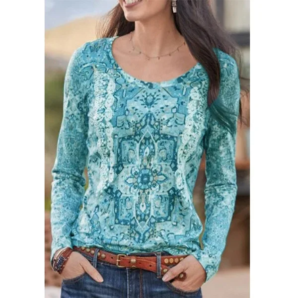 

WEPBEL Spring and Autumn Fashion T-shirt Top Women's Casual Long Sleeve Floral Print O-Neck Pullover T-shirt