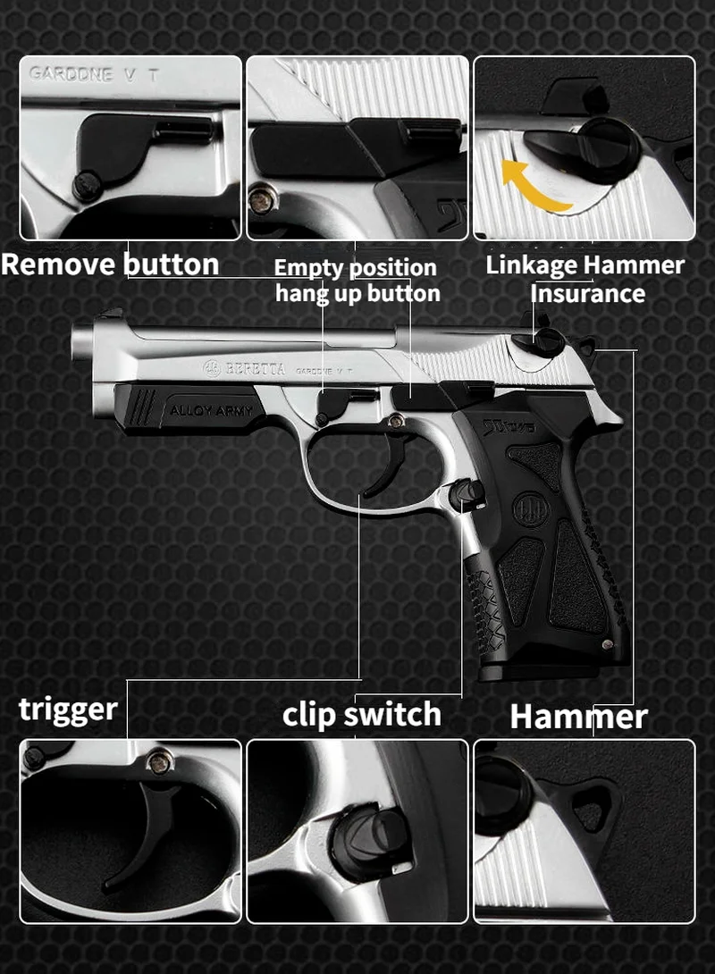 Llavero en miniatura de pistola Beretta 90TWO, modelo de aleaci&oacute;n de carcasa de Metal completo, no puede disparar, regalos para ni&ntilde;os, 2021 de alta calidad, 1:2.05-4