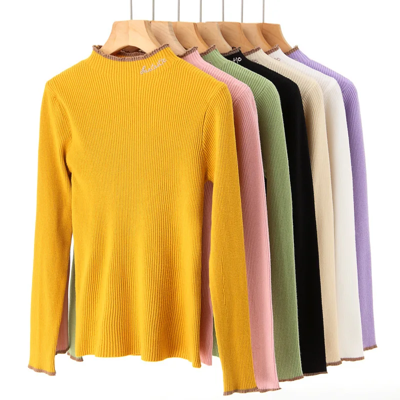 Простые пуловеры водолазка свитер для женщин тонкая трикотажная рубашка зимние