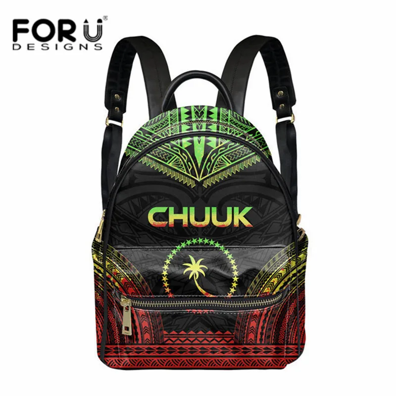 

FORUDESIGNS Women Fashion Chuuk Shoulder Backpack Bag Polynesian Samoan Tribe Pattern Travel Backpack Zipper Leather Bags Bolsa