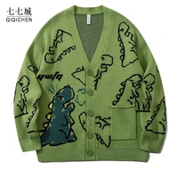 hip hop knitted sweater men women 2021 doodle dinosaur harajuku oversize streetwear loose cardigan pullover men women coat