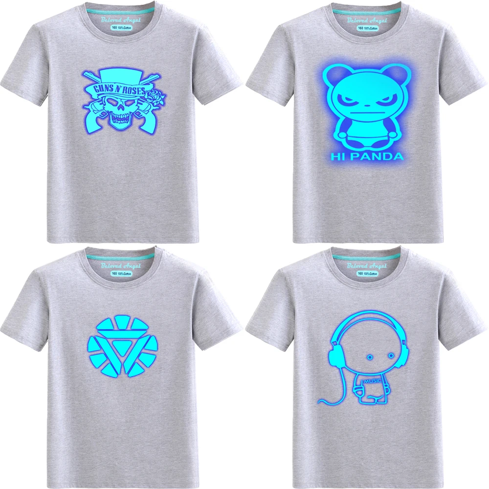 

Новинка, модная спортивная футболка для мальчиков и девочек, детская летняя светящаяся футболка с мультяшным рисунком на Рождество, детская одежда, одежда с коротким рукавом