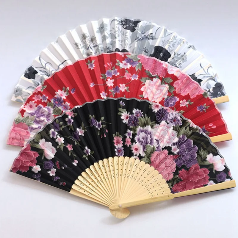 

Chinese Japanese Style Silk Fan Folding Fan Wedding Fan Art Gifts Dance Hand Fan Vintage Bamboo Folding Hand Held Flower Fan