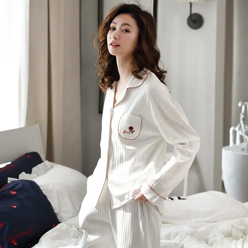 Autumn Spring Women Pajamas Sets  Pyjamas 100% Cotton Clothing Long Tops Set Pijama Female Pijamas Mujer Sleepwear