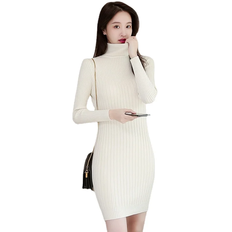 

High-quality Slim Autumn Winter Turtleneck Bottom Sweater Dress Tight-fitting Sweater Hot Selling Casual Cotton Mini Sexy Dress