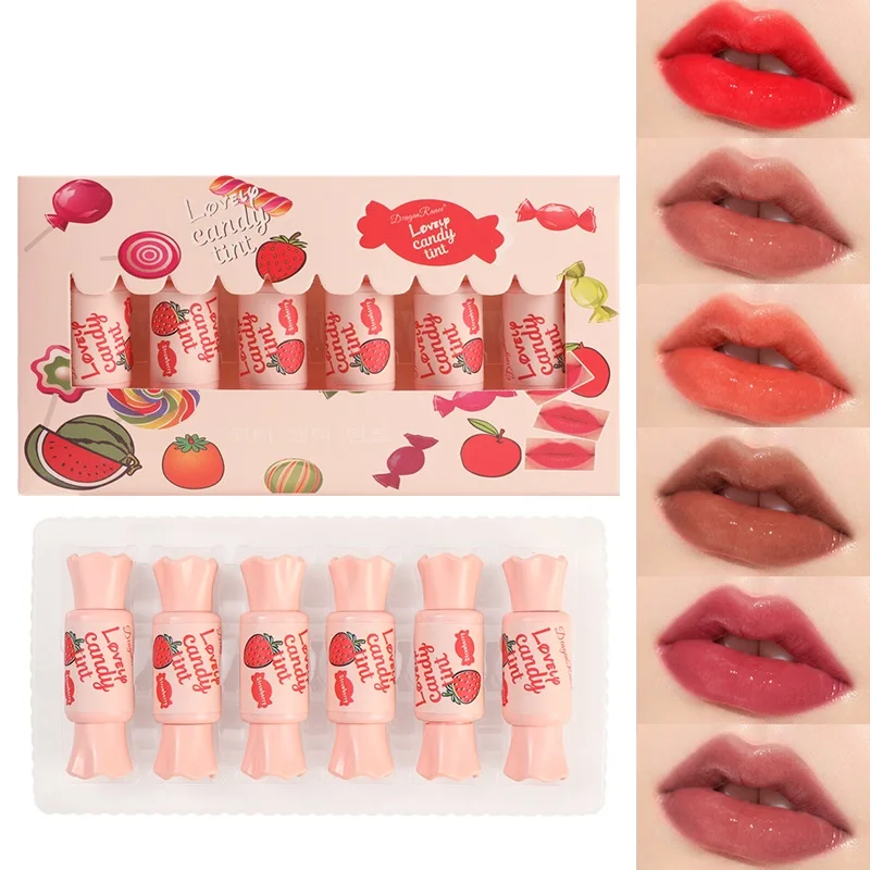 

6 шт./компл. блеск для губ в форме конфетной глазури для макияжа Увлажняющий водостойкий стойкий бархатный Матовый жидкий блеск для губ Косм...