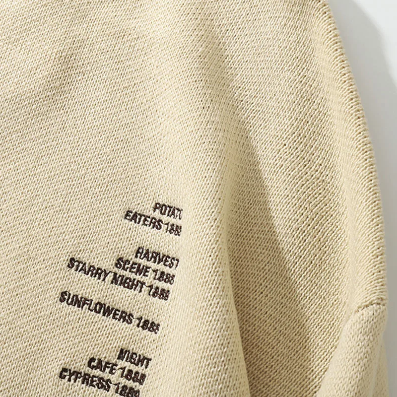 

2020 Autumn Winter Tide Letter O Neck Sweater Men Loose Vintage Painting Embroidery Knitted Mens Pullover Sweaters Jersey Hombre