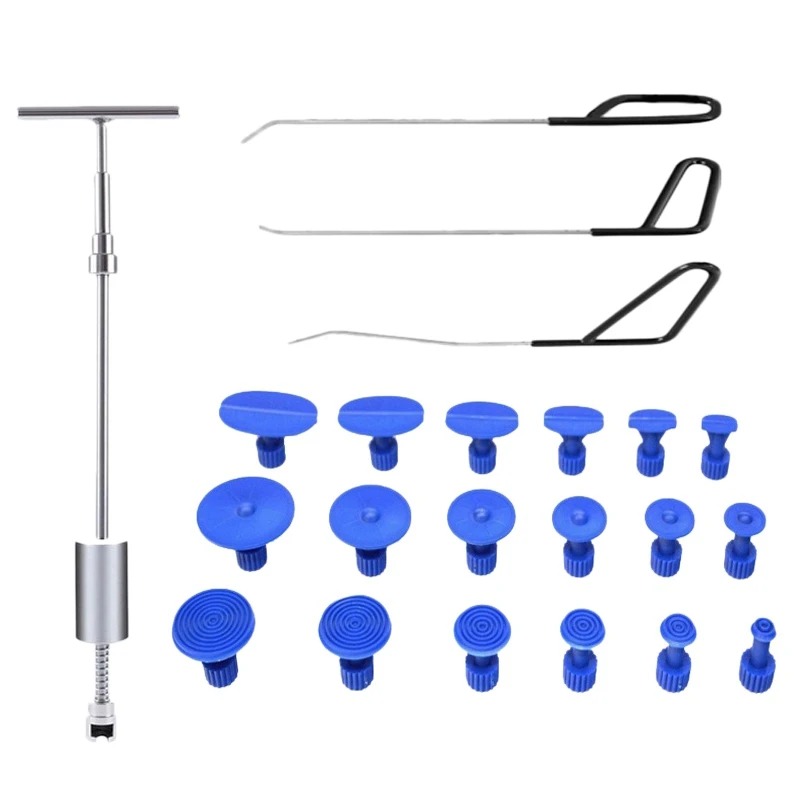 vender 22 Pçs/set Slide Hammer T Barra Extrator Ferramenta Auto Carro Dent Removedor Ferramentas De Reparo Azul Dent Extrator Guias Gancho Hastes Kits