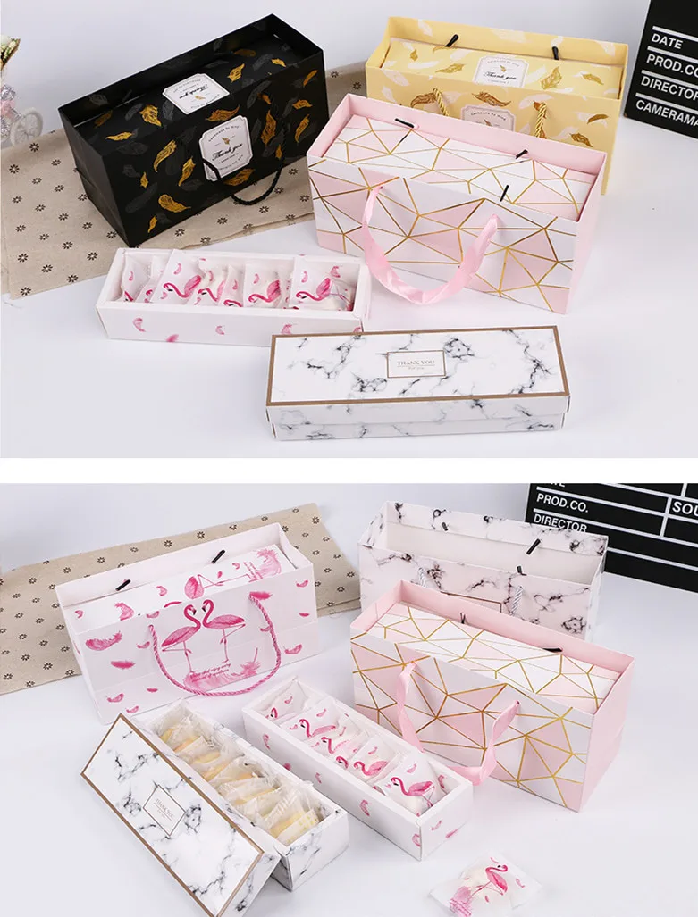 Креативный Фламинго Подарочная коробка Мраморная Бумага Сумка Nougat печенье Tote сумки Свадебные шоколадный торт упаковка бумага украшение для вечеринок