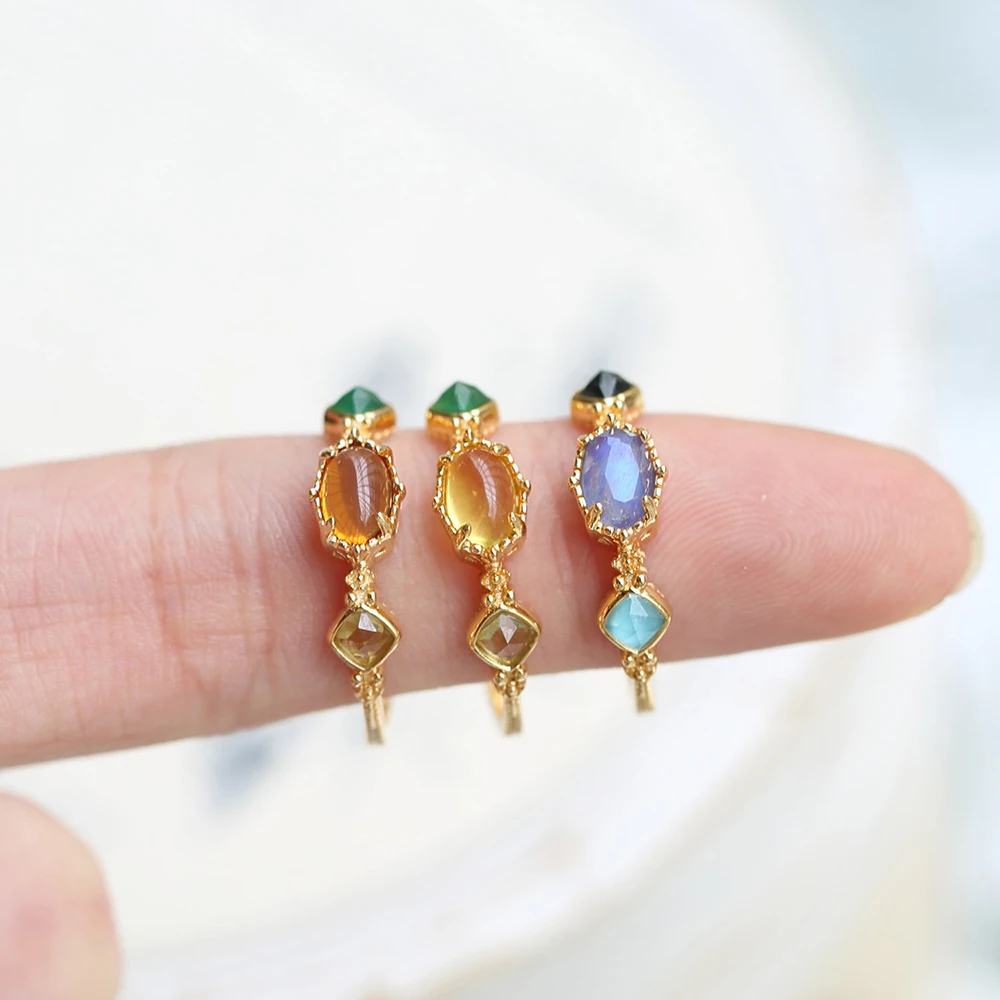 LAMOON винтажные кольца из драгоценных камней кольцо натурального янтаря для