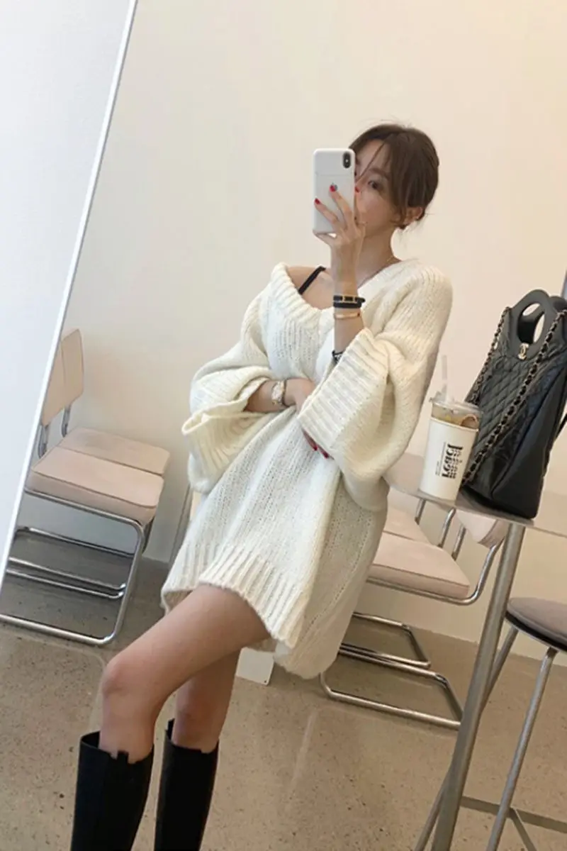 

V Neck Women's Sweater Pullovers Over Plus Big Size FZ170 Casual Sexy Design Ladies Female Knitted Outwear Tops