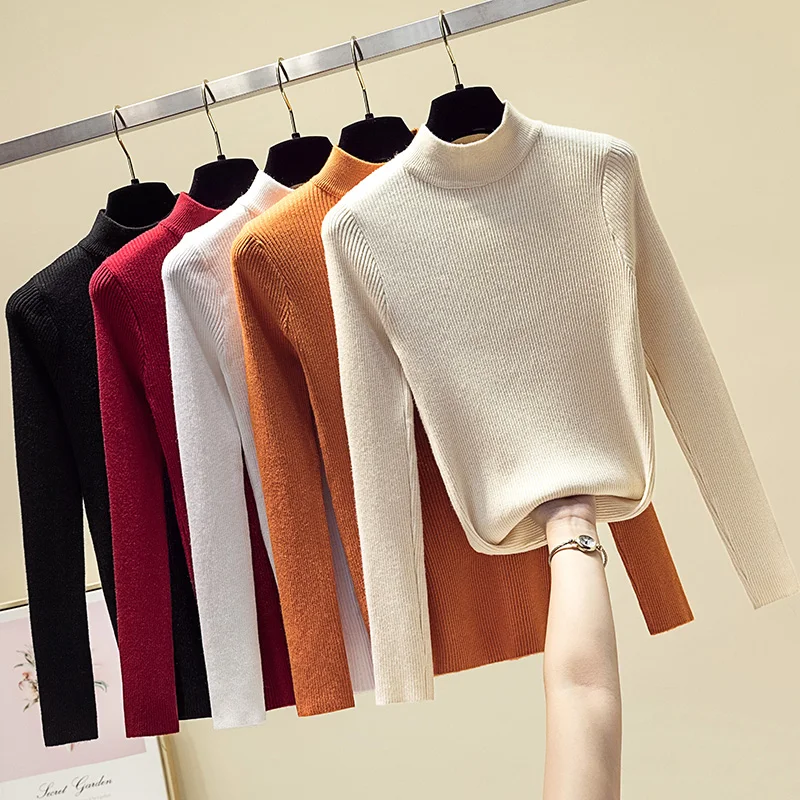 Свитер женский однотонный базовый облегающий Повседневный трикотажный топ