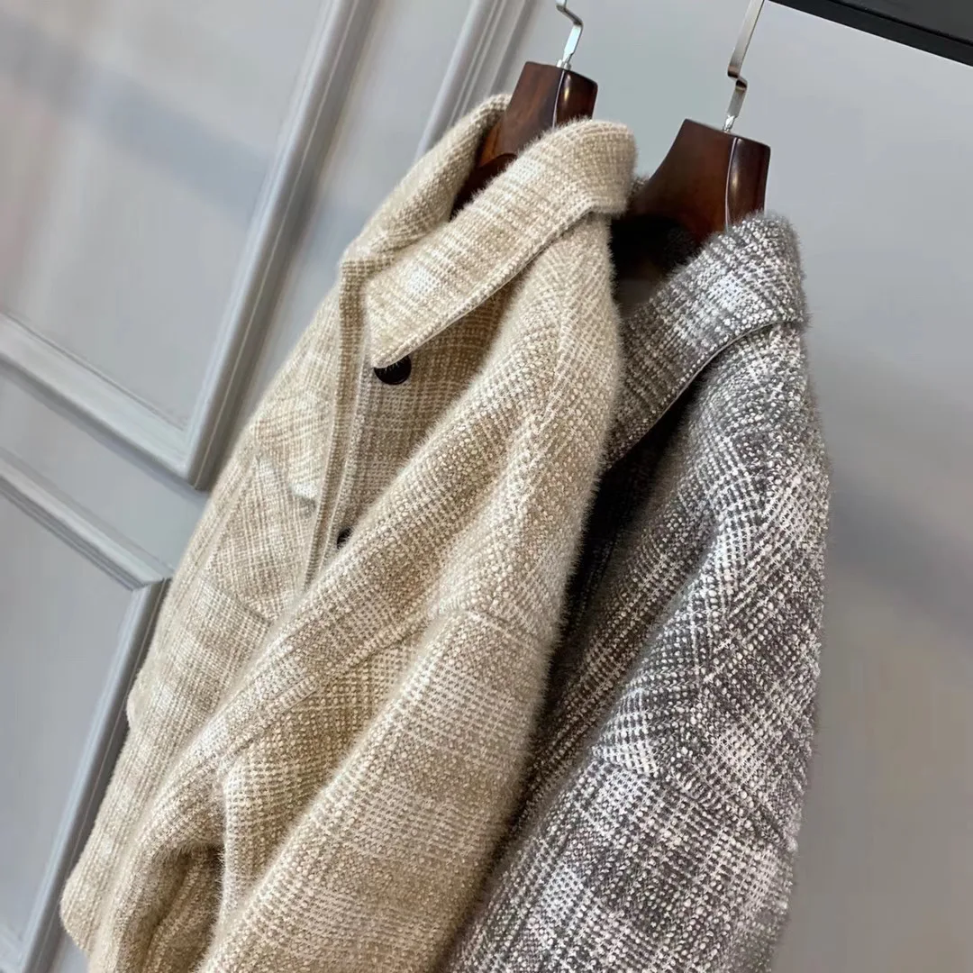 

Wool Knitted Retro Plaid Shirt Jacket Women Fall Winter