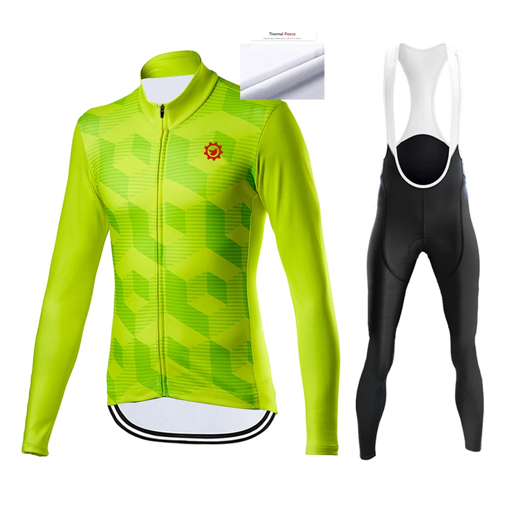 

Winter Thermal Fleece Cycling Clothes 2020 Pro Team Men Long Sleeve Bib Pants Jersey Set Outdoor Riding Bike MTB Clothing Suit