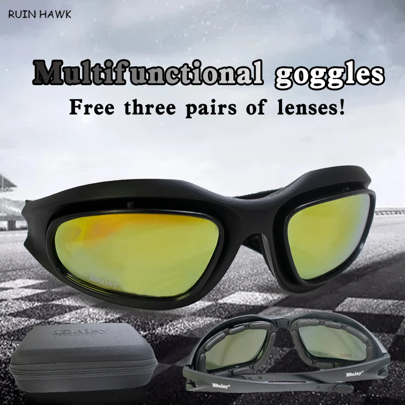 

C5 Hunting Airsoft Tactical Goggles Military Army Shooting Glasses Polarized Hiking Sunglasses 4 Lens Cycling Eyewear