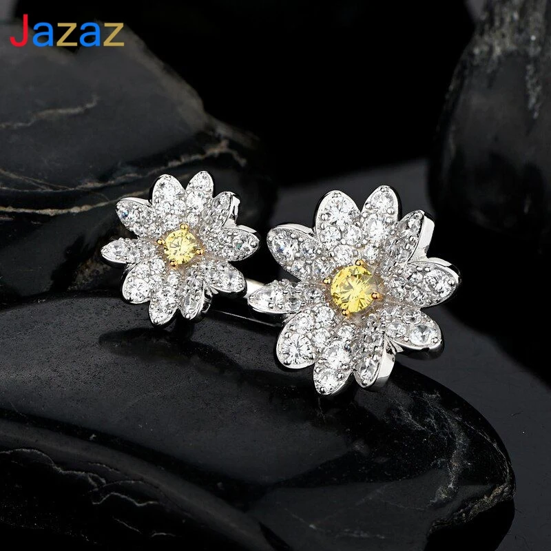 

Jazaz Fine 100% 925 Sterling Silver Sparkling Full High Carbon Diamond Daisy Flower Finger Rings Women Wedding Party Gifts B0784