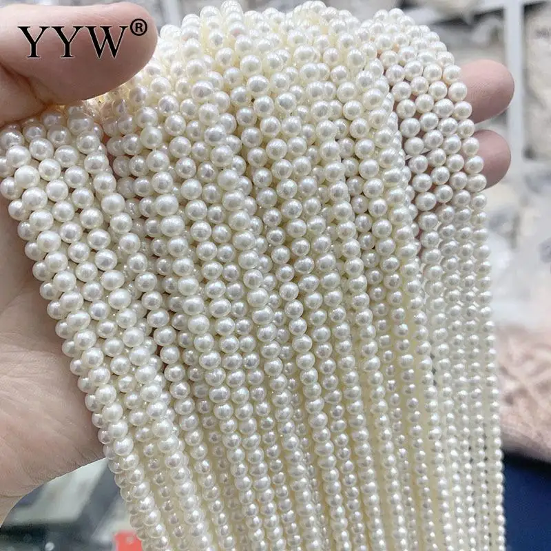 4-5mm Cultured Round Freshwater Pearl Beads Natural  Jewelry For DIY Or Handmade White Sold Per 14.96-15.35 Inch Strand