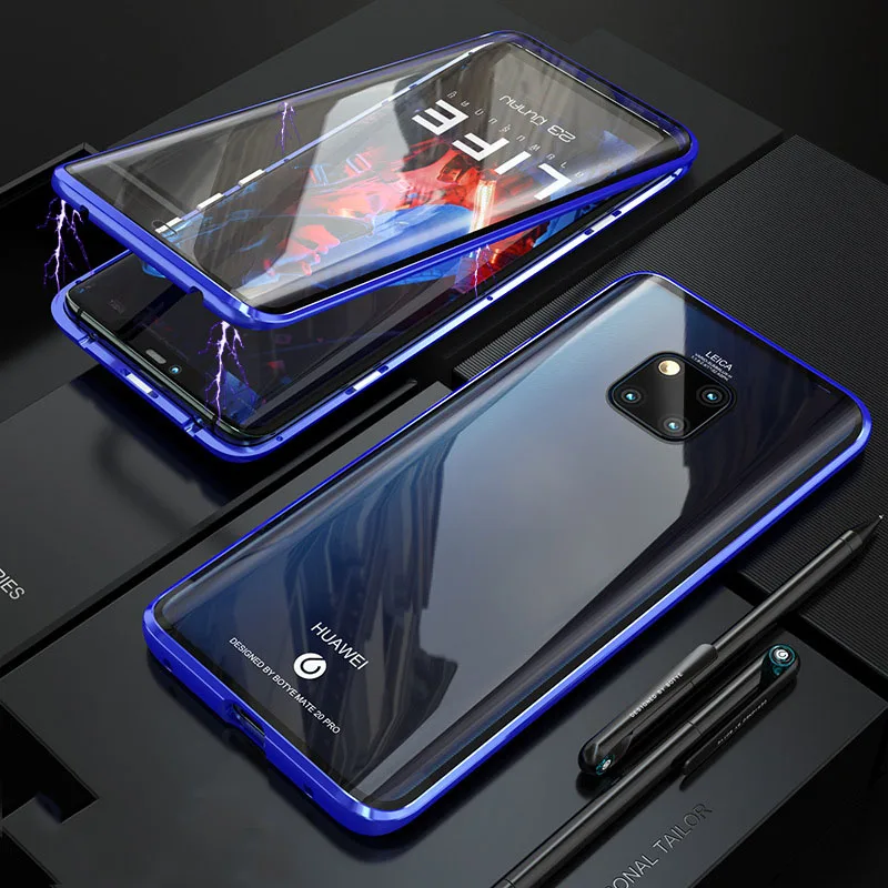 Переднее и заднее закаленное стекло металлический магнитный чехол для huawei mate 20Pro P 30Pro изогнутое стекло 360 ° защитный чехол