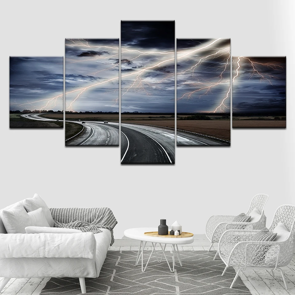 Wall Art 5 шт. Печать на холсте волны дорожные грозы океан Живопись панелей Афиша