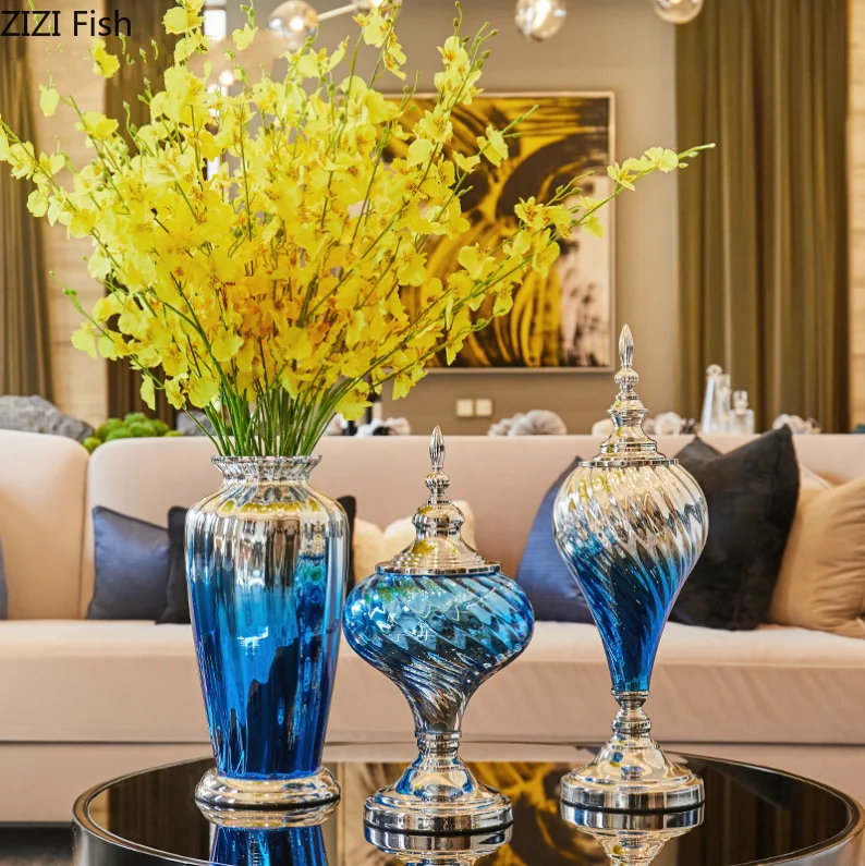 

NORDIC CREATIVE GLASS SILVER VASE MODERN HOME FLOWER ARRANGEMENT DECORATION ORNAMENTS WEDDING VASES DECORATION ACCESSORIES