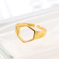 geometric hollow hexagon rings stainless steel handmade gold color jewelry adjustable beehive open ring for women men gift