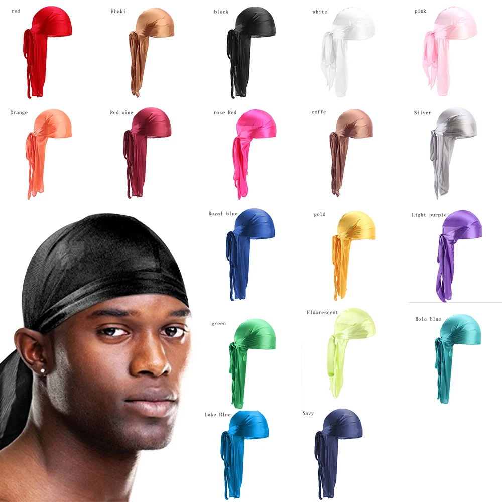 

2020 Fashion solid silky durag hair accessories Breathable turban Cap Headwear hats for fedoras beanie durags for adults