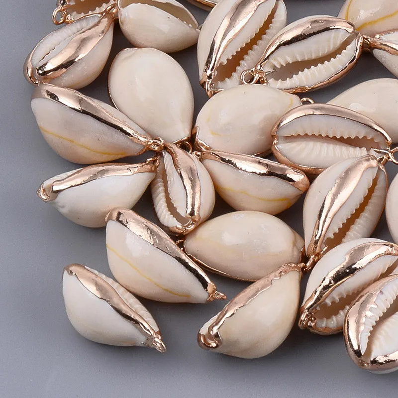 Pandahall 50 шт. Гальваническая спиральная/Cowrie ракушки Подвески с железной фурнитурой