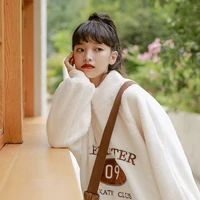 pullover 2020 autumn and winter new korean letters plus velvet thick pullover sweater loose wild lamb wool sweater women