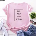 Розовая футболка с принтом на заказ, Женская футболка сделай сам с вашим фотографией или логотипом, белая футболка с теплопередачей, женская одежда