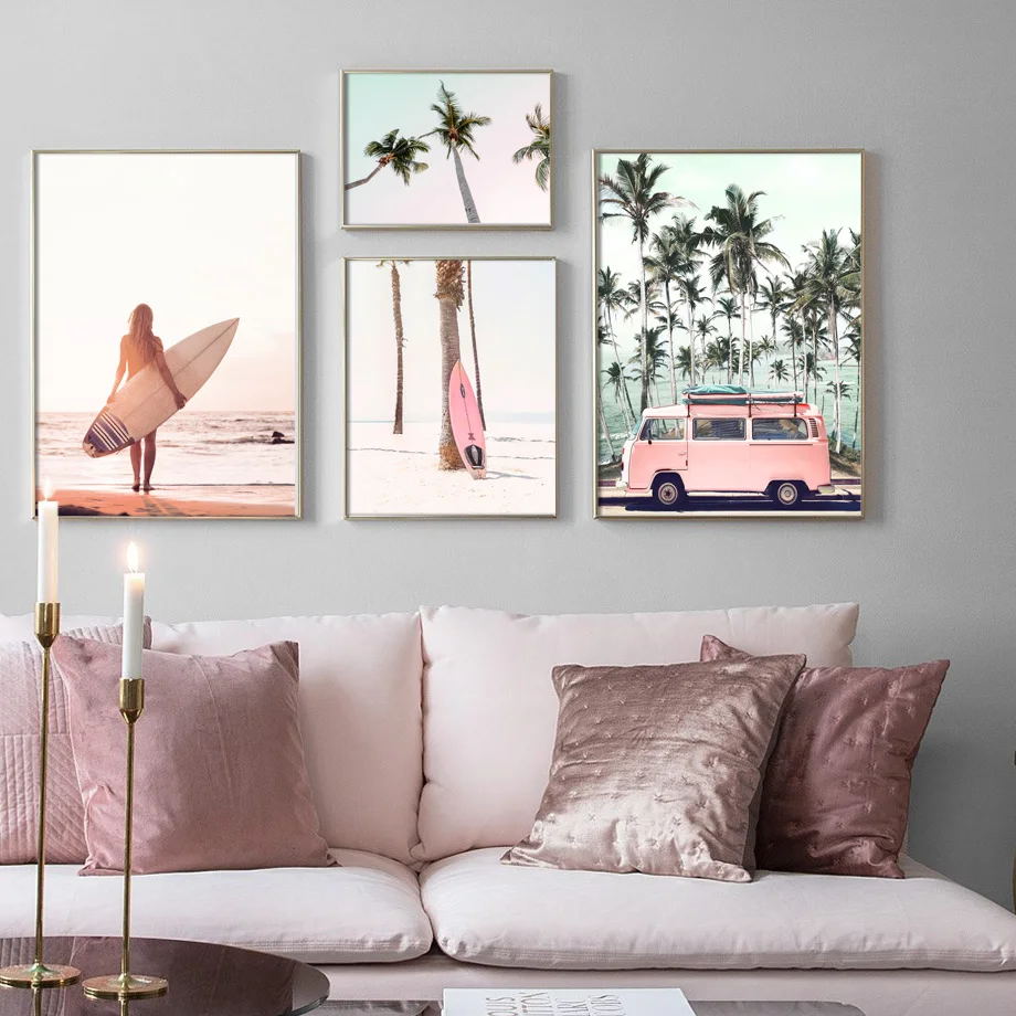 

Nordic Cactus Pineapple Sea Beach Wall Art Canvas Interior Painting Prints Pink Poster Picture for Girl Teen Room Decor Painting