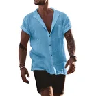 Рубашка Мужская льняная с коротким рукавом, дышащая мешковатая Повседневная сорочка, приталенный силуэт, однотонные хлопковые пуловеры, топ, блуза, 2021