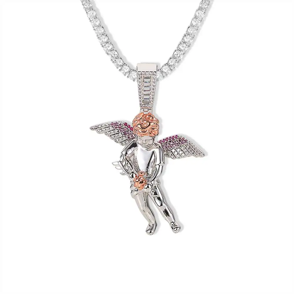 

Take Wine Bottle Angel Pendants Necklaces Hip Hop AAA+ CZ Stone Paved Bling Iced Out for Men Rapper Jewelry Drop Shipping