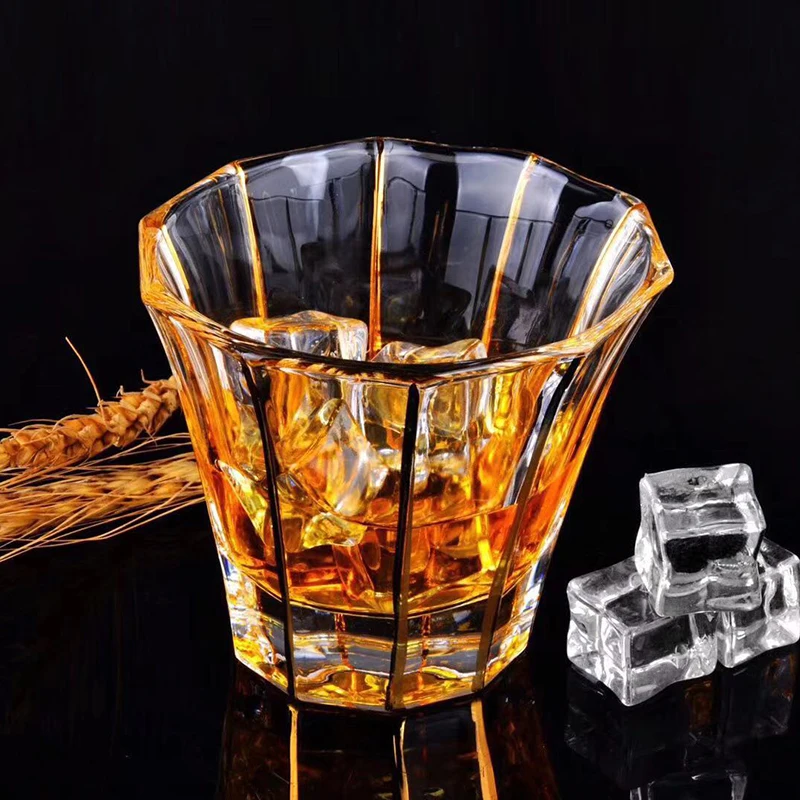 

High quality European Luxury Whisky Glass wine cup Creative Crystal Outline In Gold Luxurious Vodka Beer stenis Whiskey cups