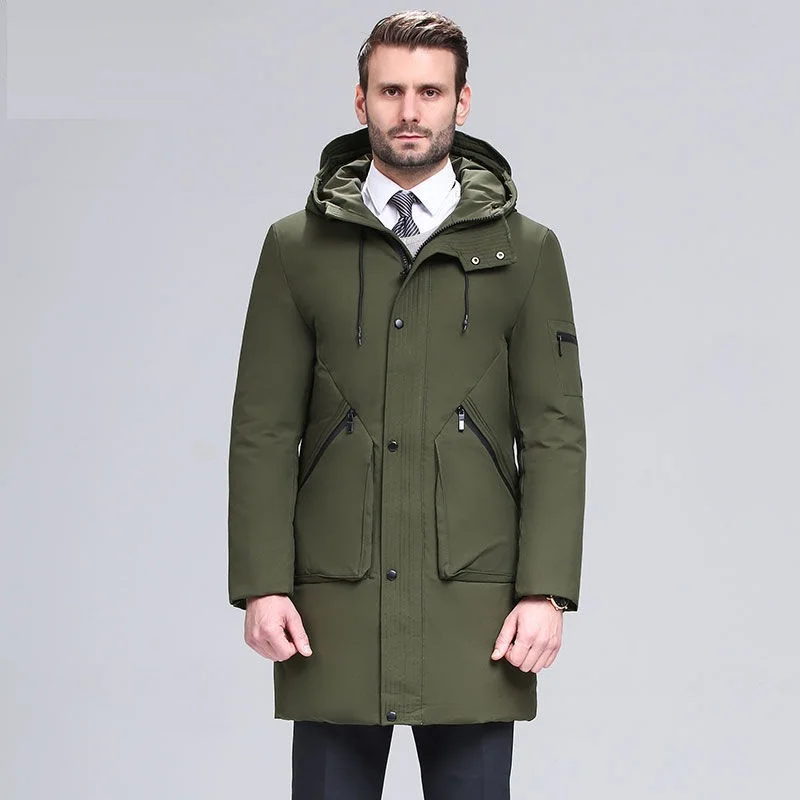 

Зимние русские мужские пуховики на белом утином пуху, утепленные куртки с капюшоном, мужские парки, деловая верхняя одежда, Подарочные паль...