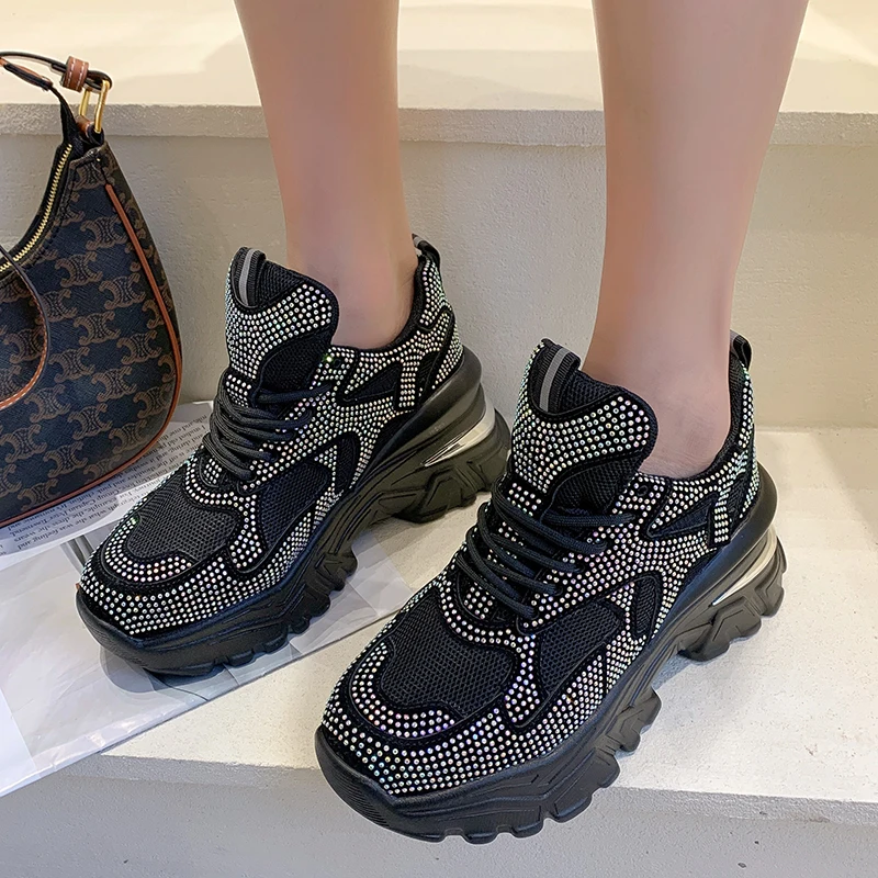 

2021 Designer Sneakers Women Chunky Shoes Fashion Sequins Thick Bottom Ladies Trainers Platform Sneakers Women Baskets Femme