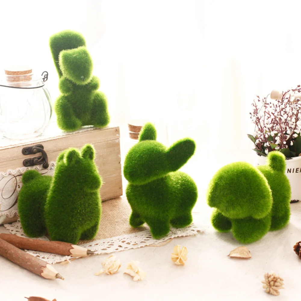 Искусственные животные зеленая трава флокирование украшение интерьера садовое