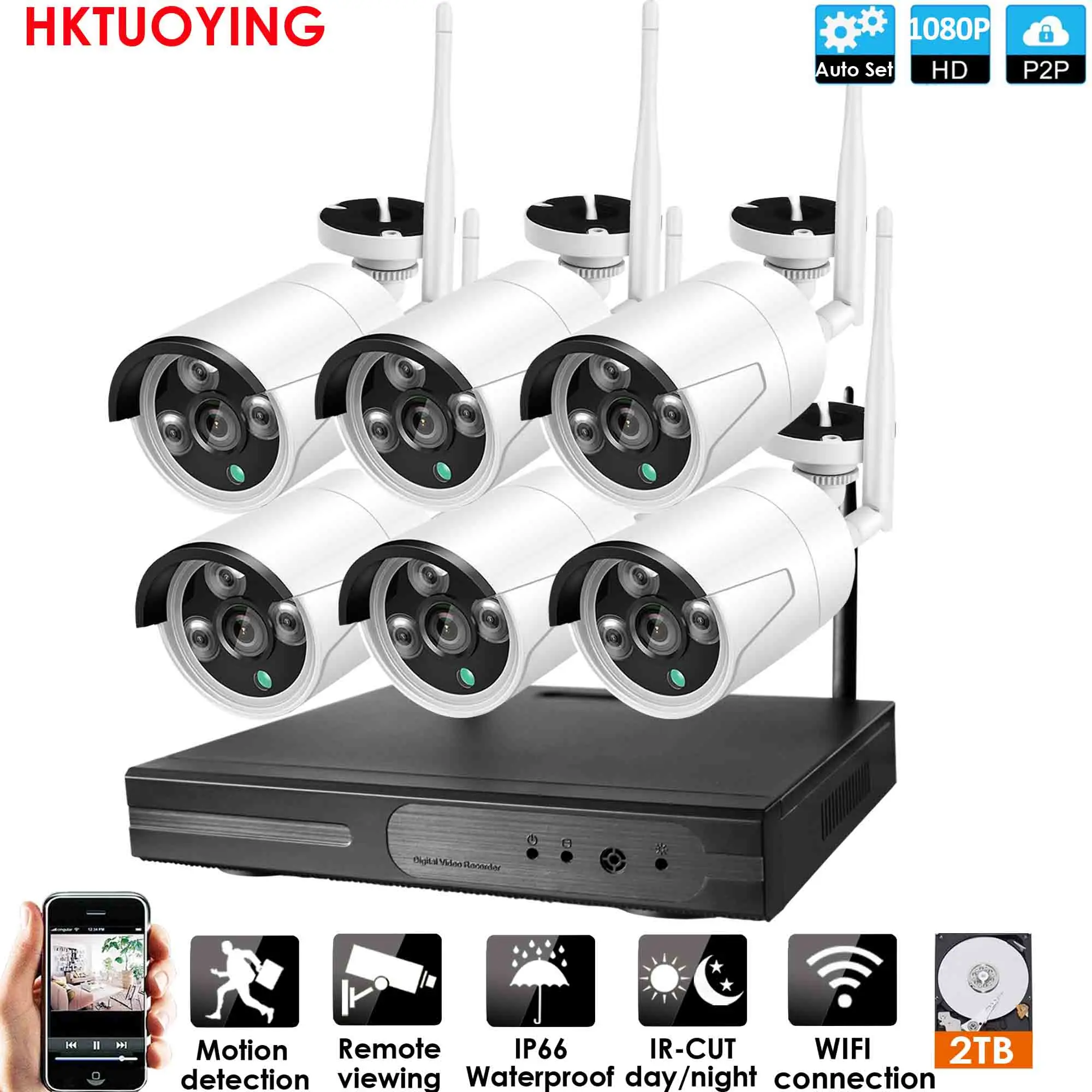 6CH 1080P WIFI Audio 8CH аудио система видеонаблюдения беспроводная 1080P NVR наружная внутренняя P2P Wifi IP CCTV охранная аудио 2.0mp ip-камера система наблюдения комплект - Цвет: 6CH 1080P WIFI Audio