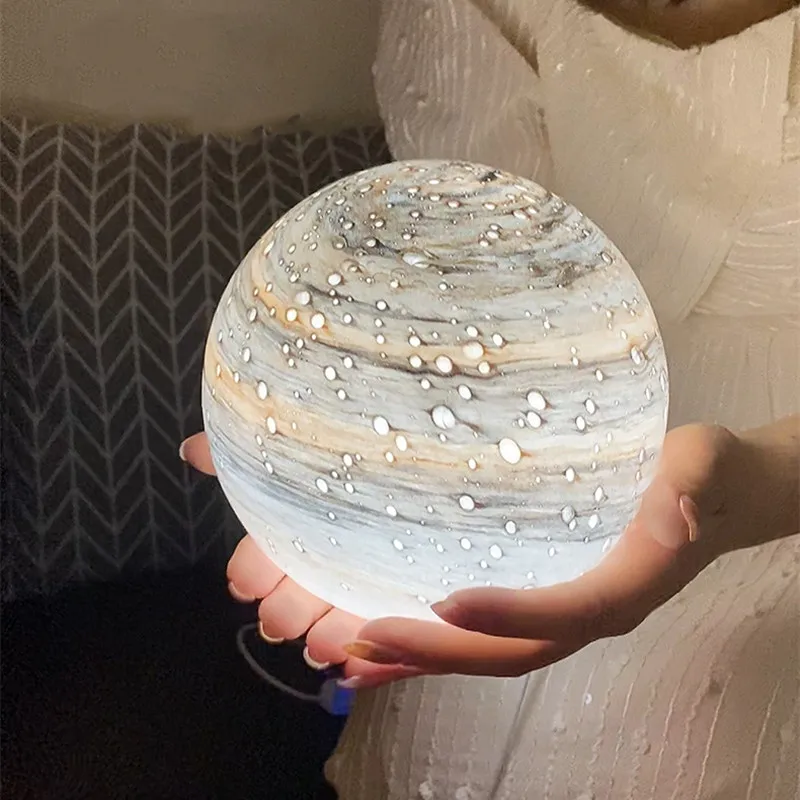 Стеклянная лампа в виде планеты и Луны домашний декор прикроватная настольная