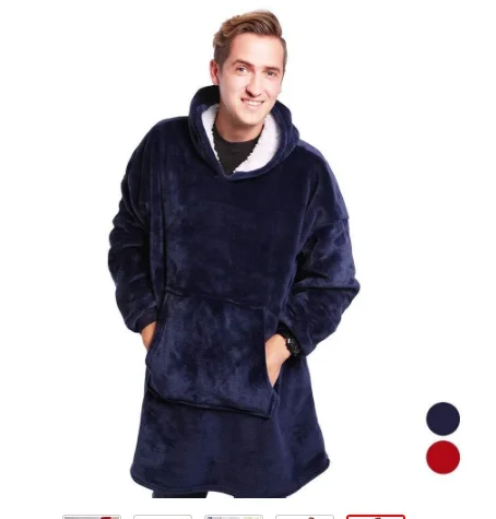

Microfiber Plush Coral Fleece Sherpa Blanket With Sleeves Super Soft Warm Outdoor Pocket Hoodie Adult Winter Hooded TV Blankets