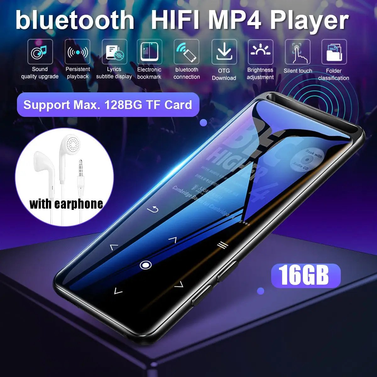 

MP3-плеер с поддержкой bluetooth, 16 ГБ, Hi-Fi, fm-радио, мини-USB, MP3, спортивные, MP 4, Hi-Fi, портативные музыкальные плееры, диктофон для записи голоса