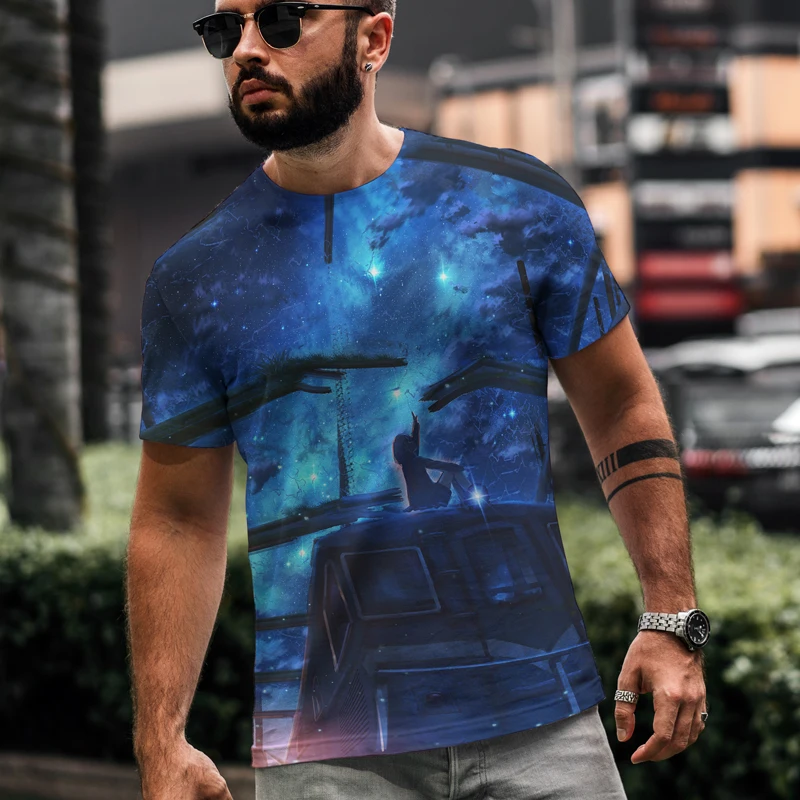 

2021 new Summer 3D printed T-shirt print men's T-shirt starry sky print casual T-shirt O-neck short sleeve Size XXS-6XL