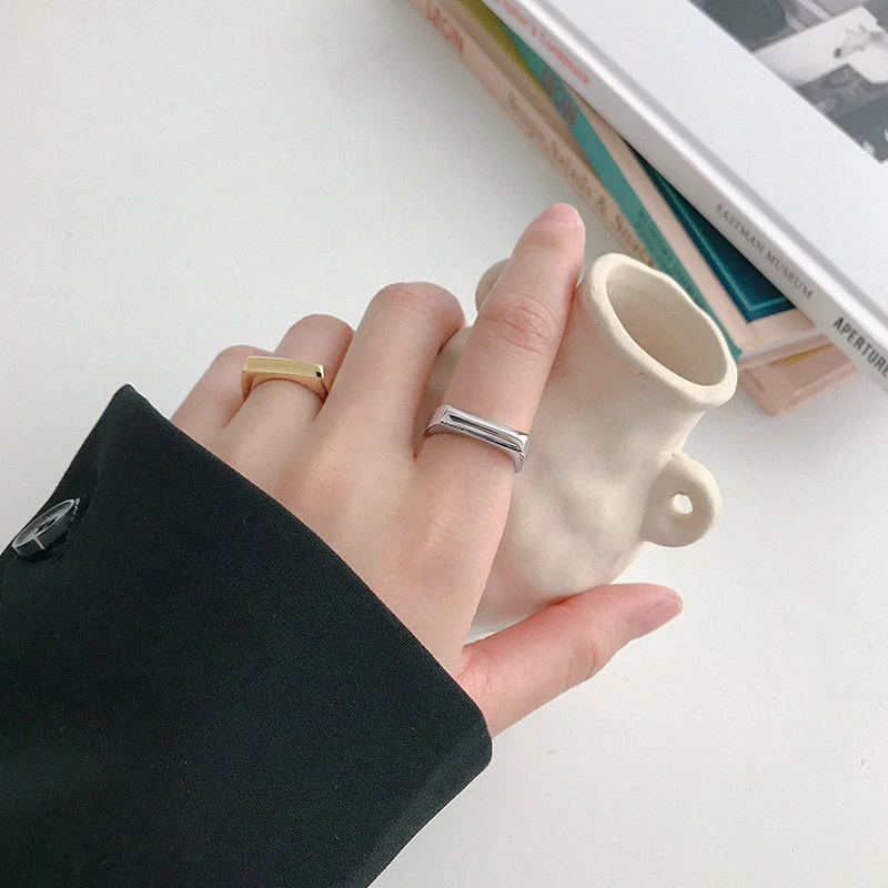 Peri'sBox 2 вида конструкций геометрическое квадратное кольцо полированное кольца из стерлингового серебра 925 для женщин остроконечное и плоское минимальное регулируемое кольцо