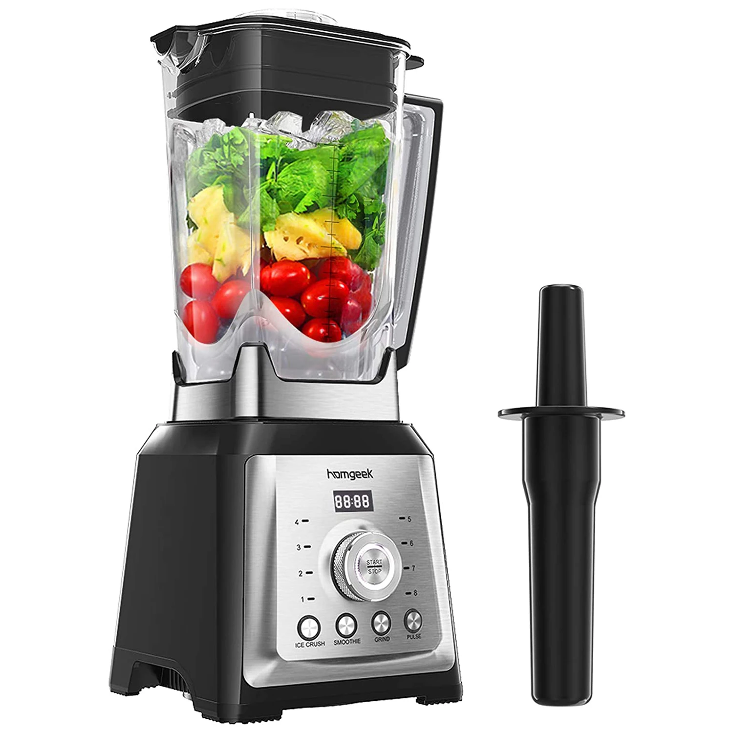 

2000W Homgeek Blender 8 adjustable speed & 4 preset programs Smoothie Blenders anti-slip professional Jar Food Blender Mixer 2L